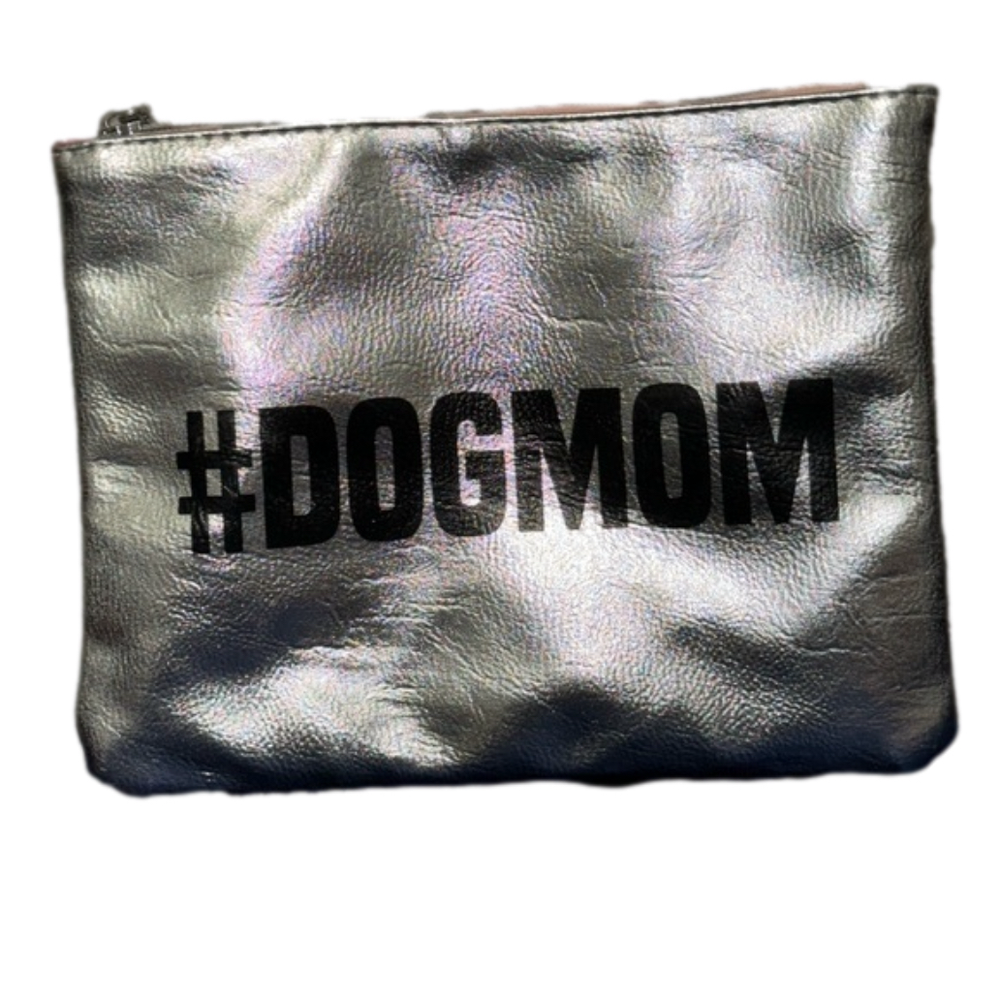 Dogmom Makeup Pouch, Silver and Black
